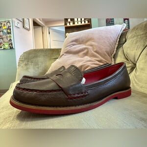 Cole Haan women’s penny loafers preppy brown leather red stitch sz 10 Nike sole